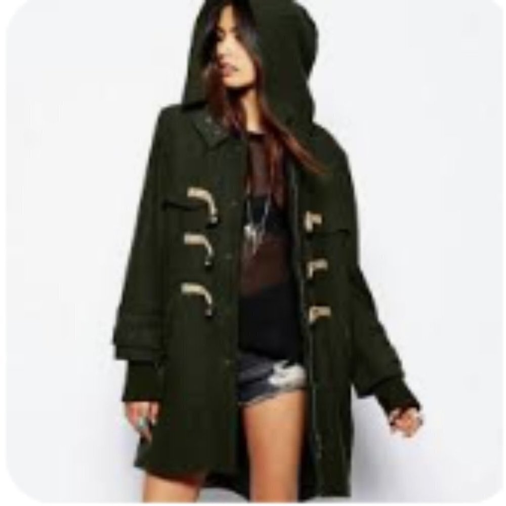 Thread  & Supply Hunter Green Hooded Wool Blend Duffle Coat size S